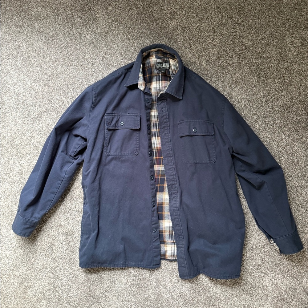 Men's Navy Lightweight Shirt Jacket with Plaid Lining